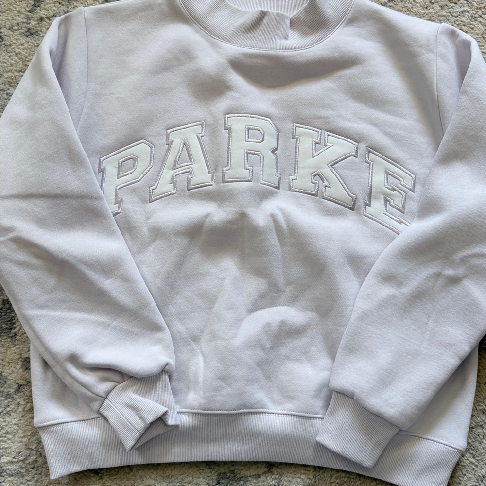 NIB Parke Varsity Mockneck Lilac White - Picture 5 of 7